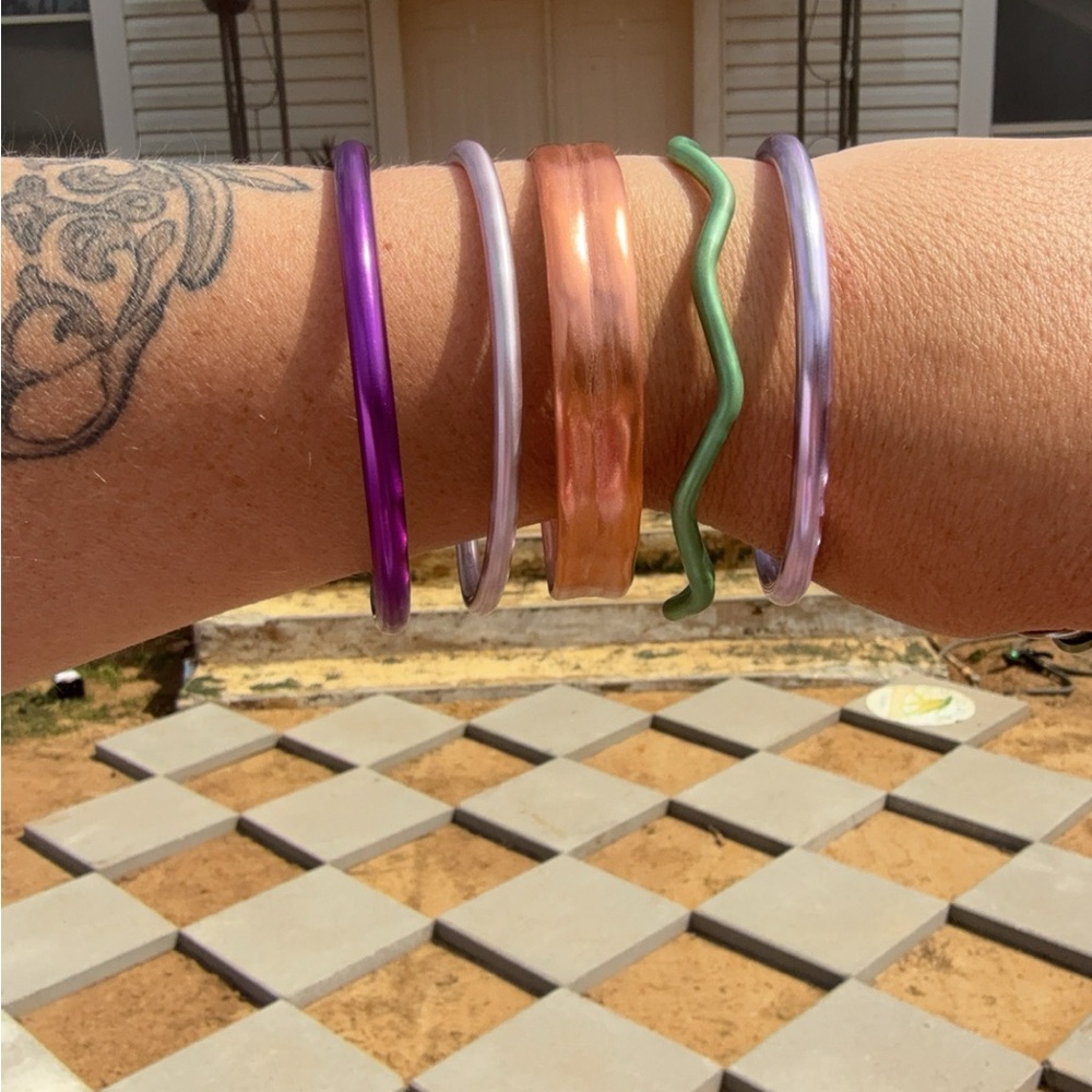 Vintage Knitting Needle Bracelets - purple, copper & green